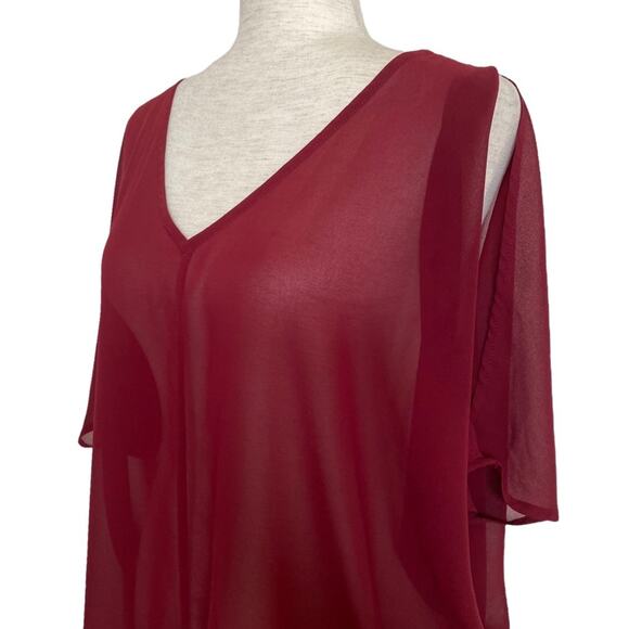 TOBI Blouse Maroon Sheer Cold Shoulder Relaxed Fit Size Small - Picture 2 of 7